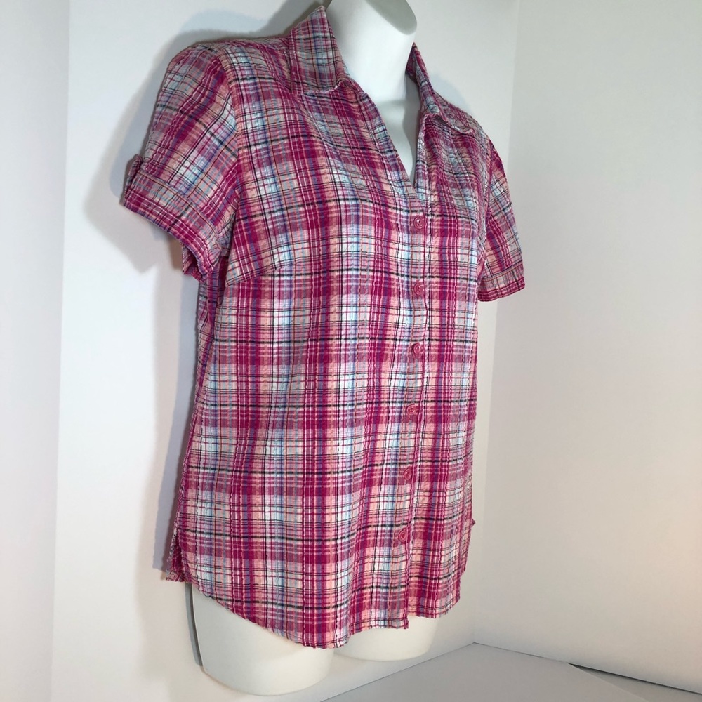Erica Short Sleeve Pink Plaid Shirt W size S